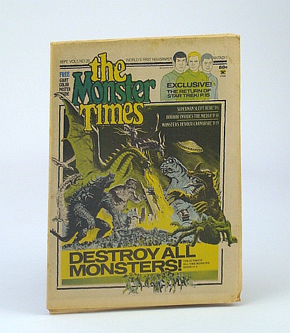 Image for The Monster Times - The World's First Newspaper of Horror, Sci-Fi and Fantasy, Volume 1, No. 26 - September (Sept.) 1973 - Destroy All Monsters! The Monster Times - The World's First Newspaper of Horror, Sci-Fi and Fantasy, Volume 1, No. 26 - September (Sept.) 1973 - Destroy All Monsters!