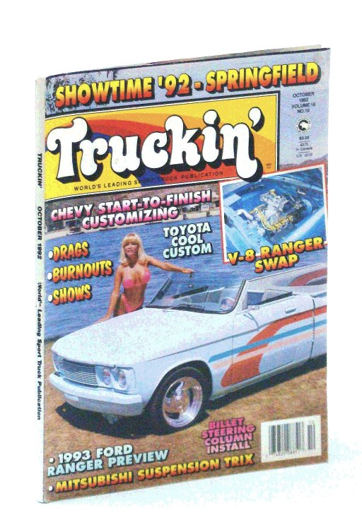 Truckin' Magazine, October [Oct.] 1992: Cover Photo of Cassandra Preston and Jason Stephens' '77 Chevy LUV