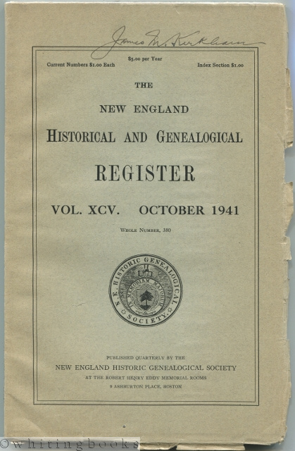 Image for The New England Historical and Genealogical Register Vol. XCV. October 1941 - Whole Number 380 The New England Historical and Genealogical Register Vol. XCV. October 1941 - Whole Number 380