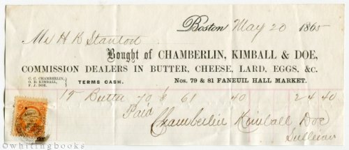 1865 Boston Billhead: Chamberlin, Kimball & Doe - Commission Dealers in Butter, Cheese, Lard, Eggs, etc.